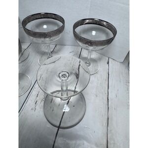 VTG Silver Encrusted Rim Champagne Coupe Glasses Set of 5 Textured Mid Century